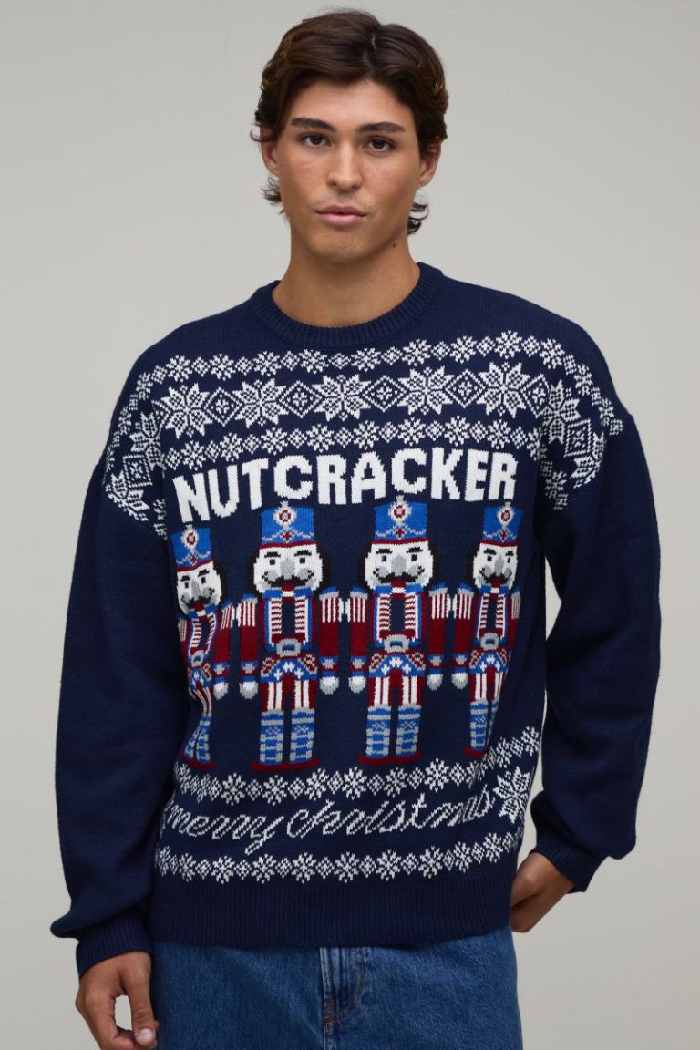 Relaxed Fit Novelty Nutcracker Knitted Christmas Jumper from Boohoo