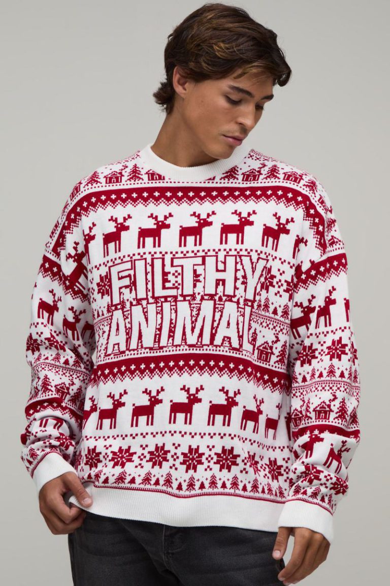 Relaxed Novelty Filthy Animal Knitted Christmas Jumper from Boohoo