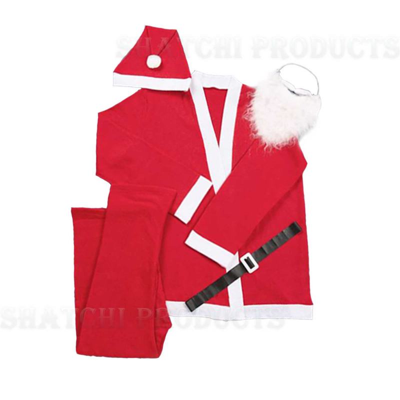 Santa Claus Adult Men Felt Cosplay Costume Outfit Fancy Dress Father Christmas Party Clothes, Red & White, 5 Pcs Set from Debenhams