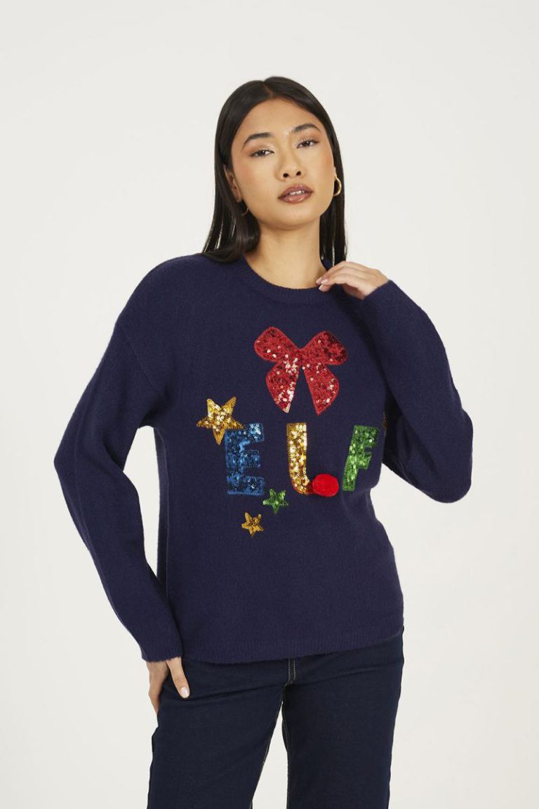 Sequin Embellished Elf Christmas Jumper from Debenhams