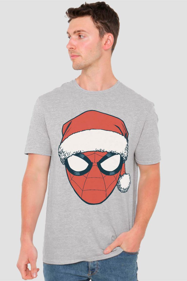 Spiderman Christmas Santa Hat Portrait T-Shirt, Athletic Heather from Debenhams