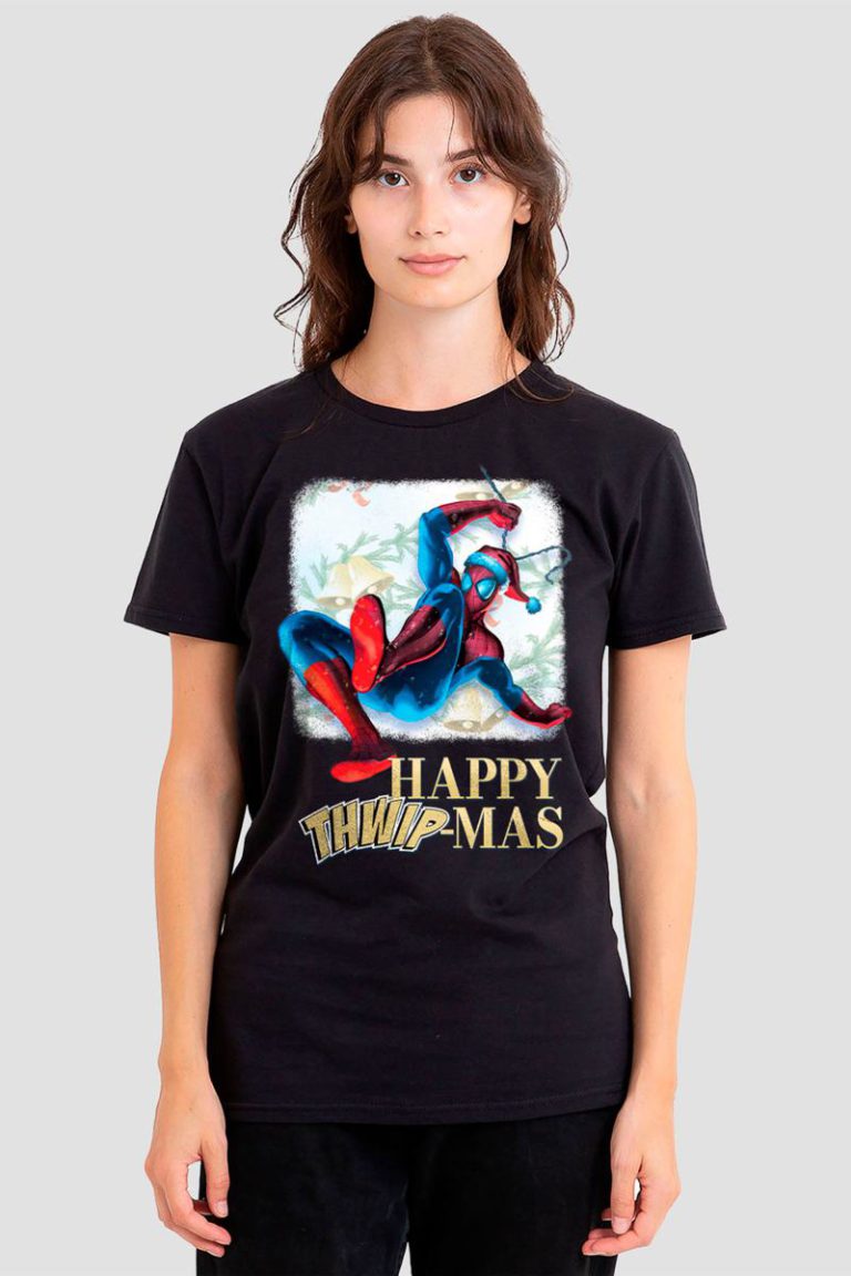 Spiderman Happy Thwipmas Christmas Window T-Shirt, Black from Debenhams