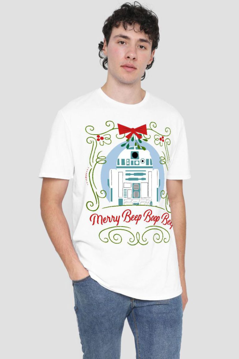 Star Wars Christmas R2D2 Merry Beep Boop Beep Mens T-Shirt White from Debenhams