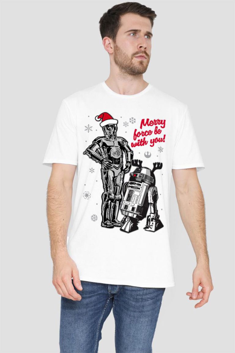 Star Wars Merry Christmas Droids Mens T-Shirt White from Debenhams
