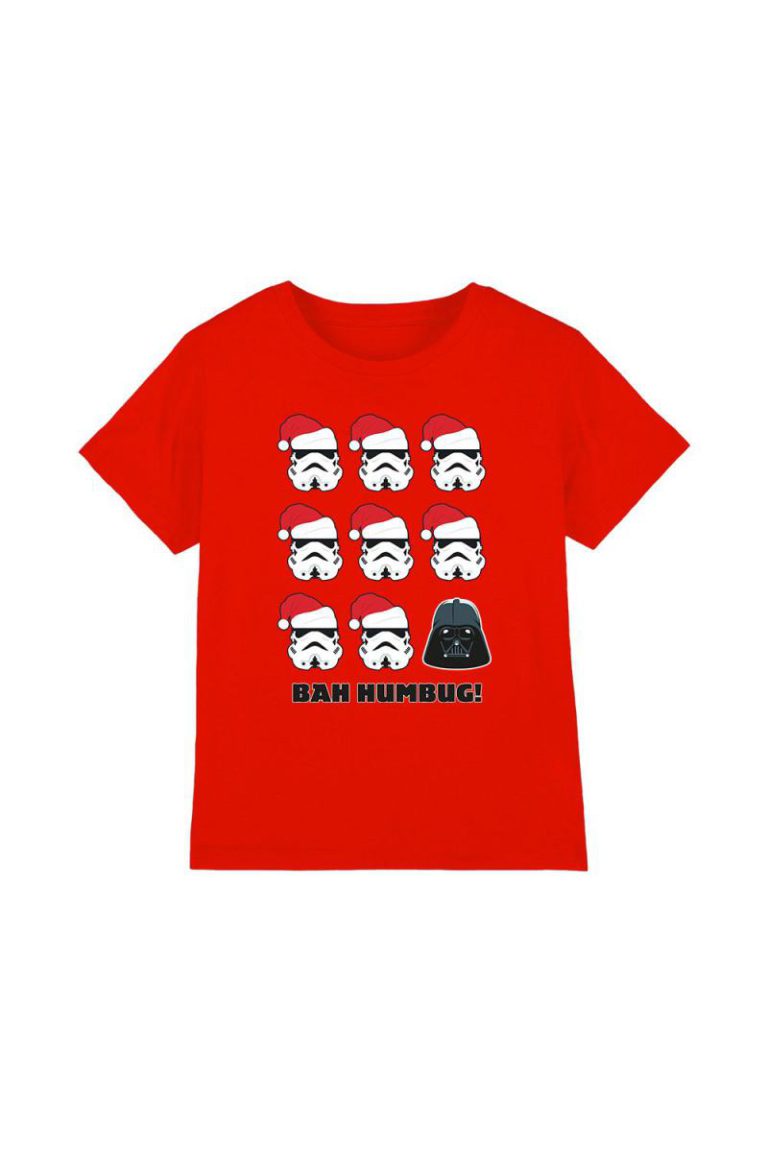Star Wars Stormtroopers And Darth Vader Bah Humbug Christmas Kids T-Shirt Red from Debenhams