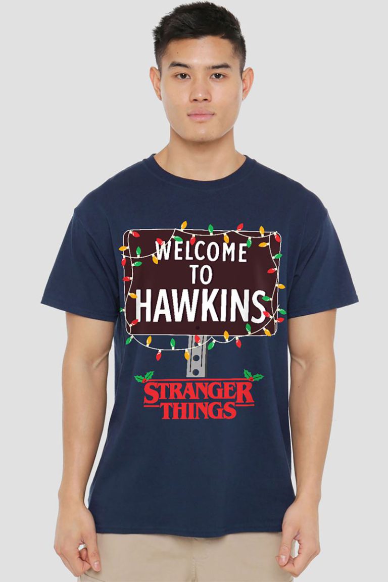 Stranger Things Christmas Welcome To Hawkins T-Shirt, Navy from Debenhams