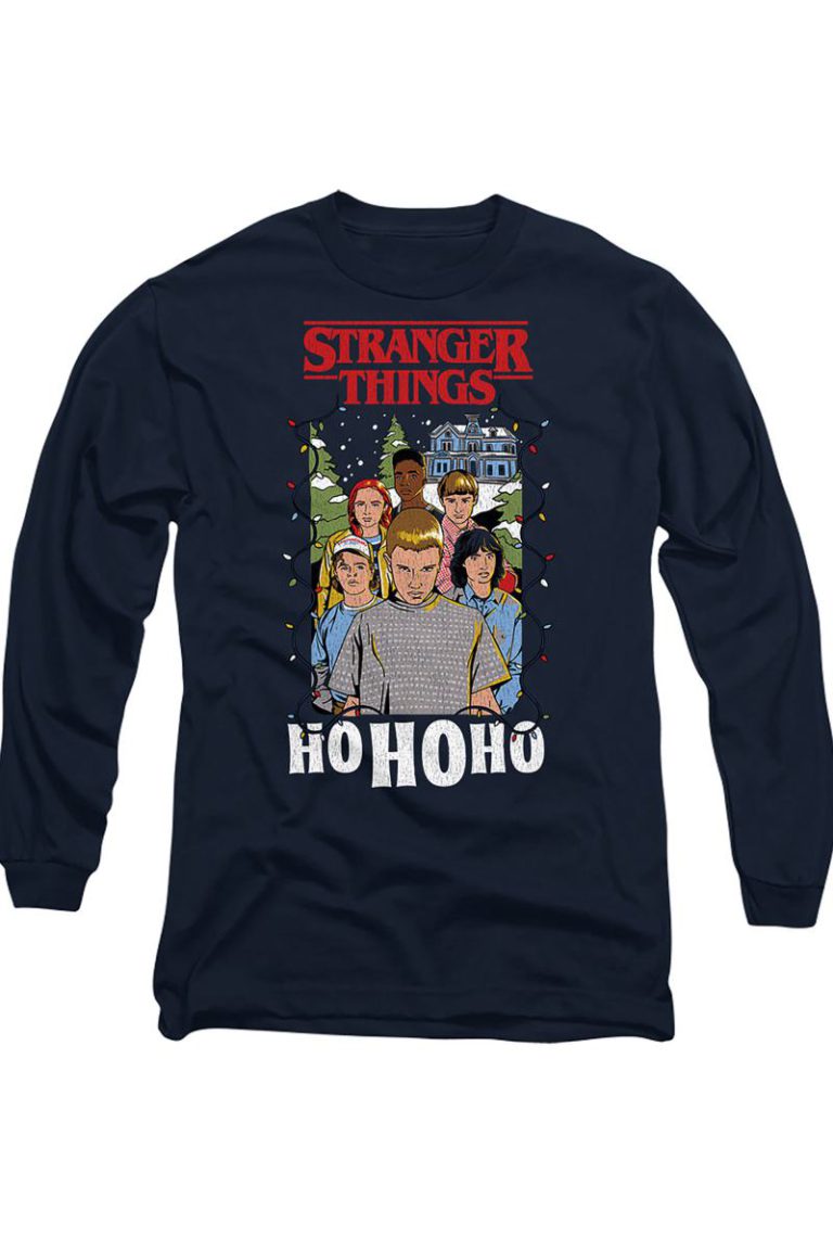 Stranger Things Group Ho Ho Ho Christmas Long Sleeve T-Shirt, Navy from Debenhams