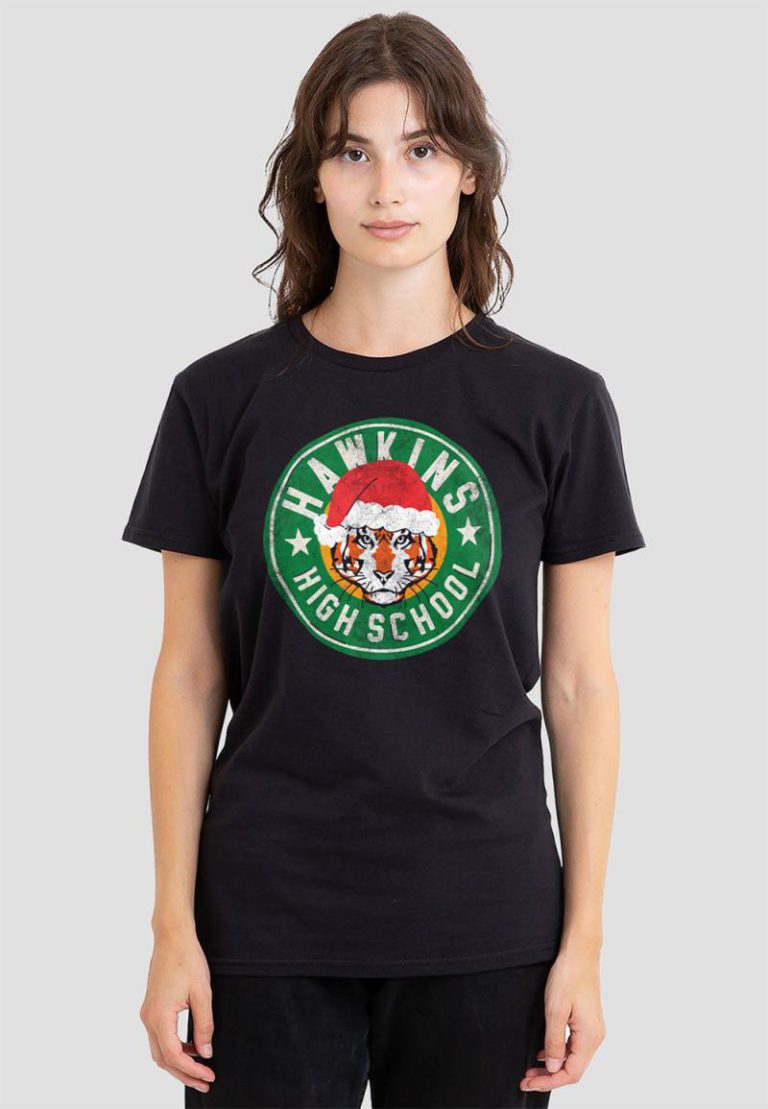 Stranger Things Hawkins High School Christmas Logo Ladies T Shirt, Black from Debenhams