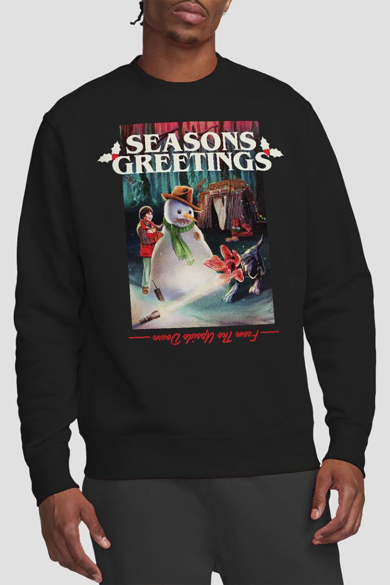 Stranger Things Seasons Greetings Snowman Christmas Sweatshirt, Black from Debenhams
