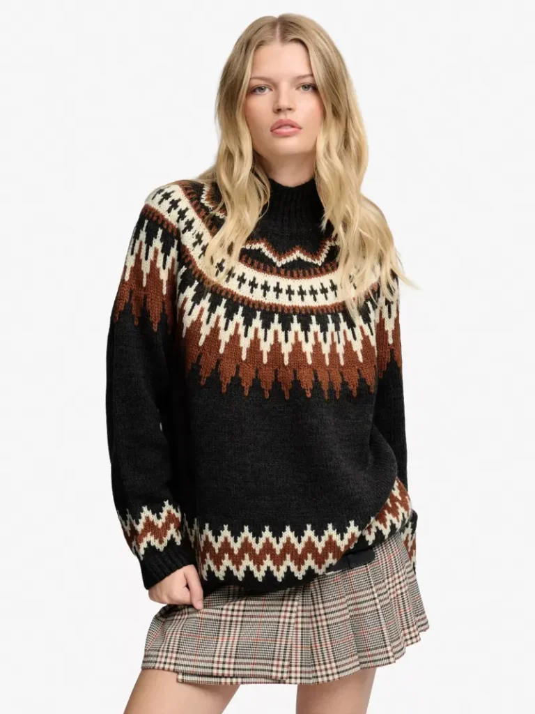 Superdry Fair Isle High Neck Jumper, Charcoal Marl Christmas jumper from John Lewis