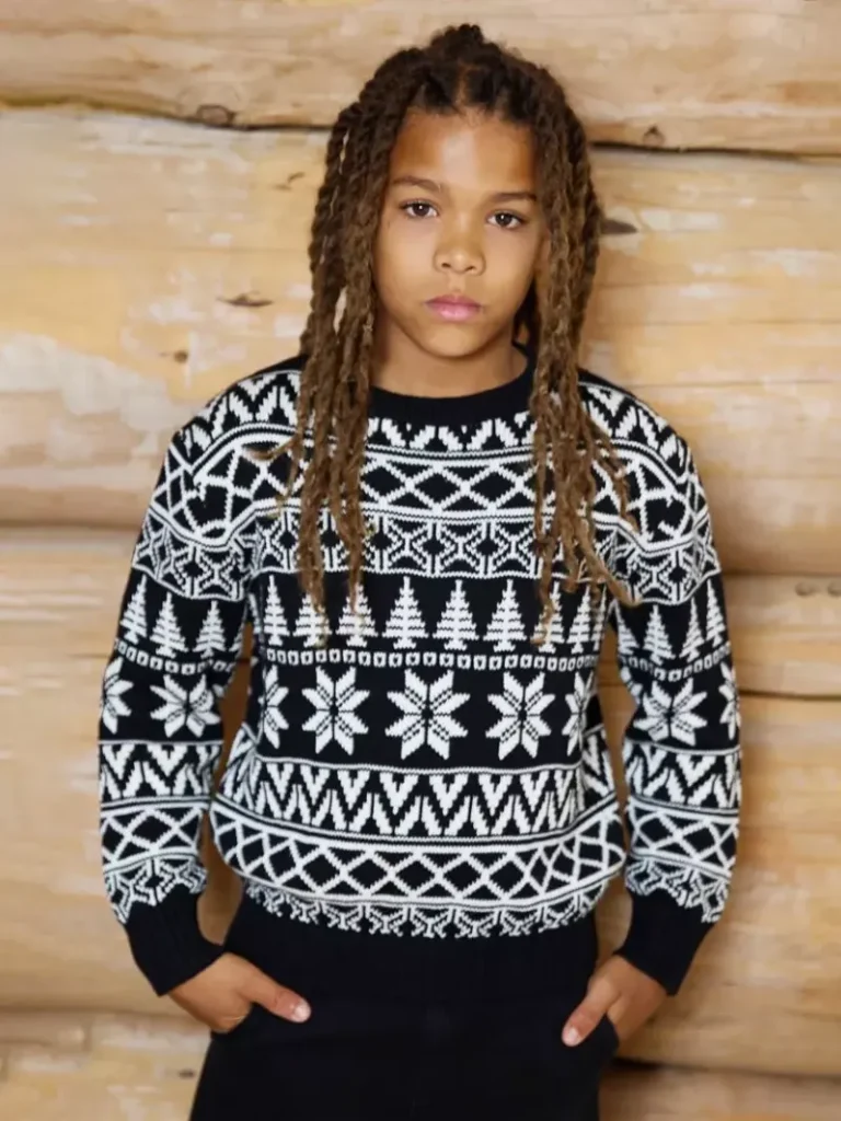 The Little Tailor Kids' Cotton Fair Isle Jumper, Black/Cream Christmas jumper from John Lewis