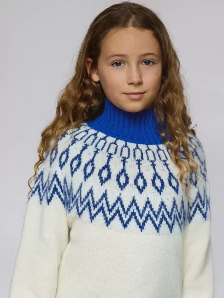 The Little Tailor Kids' Wool Blend Fair Isle Diamond Jumper, Blue/Cream Christmas jumper from John Lewis