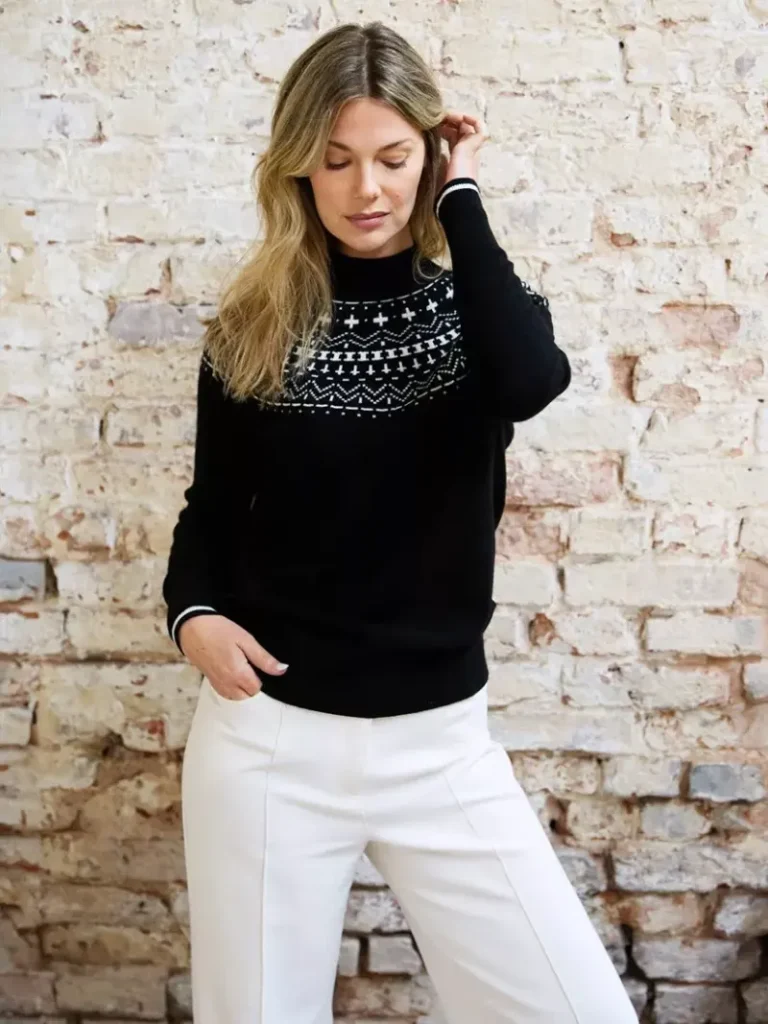 The Little Tailor Modern Fair Isle Funnel Neck Jumper, Black Christmas jumper from John Lewis