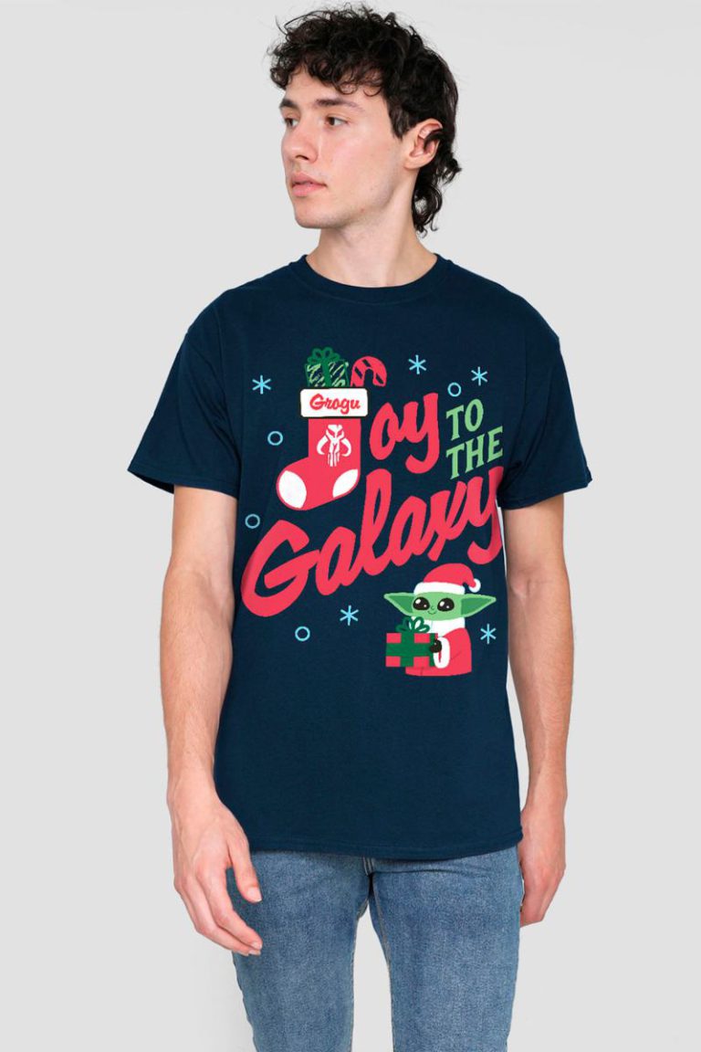 The Mandalorian Grogu Christmas Joy To The Galaxy T-Shirt, Navy from Debenhams