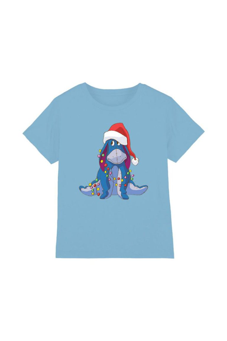 Winnie The Pooh Christmas Light Entangled Eeyore Kids T-Shirt Light Blue from Debenhams