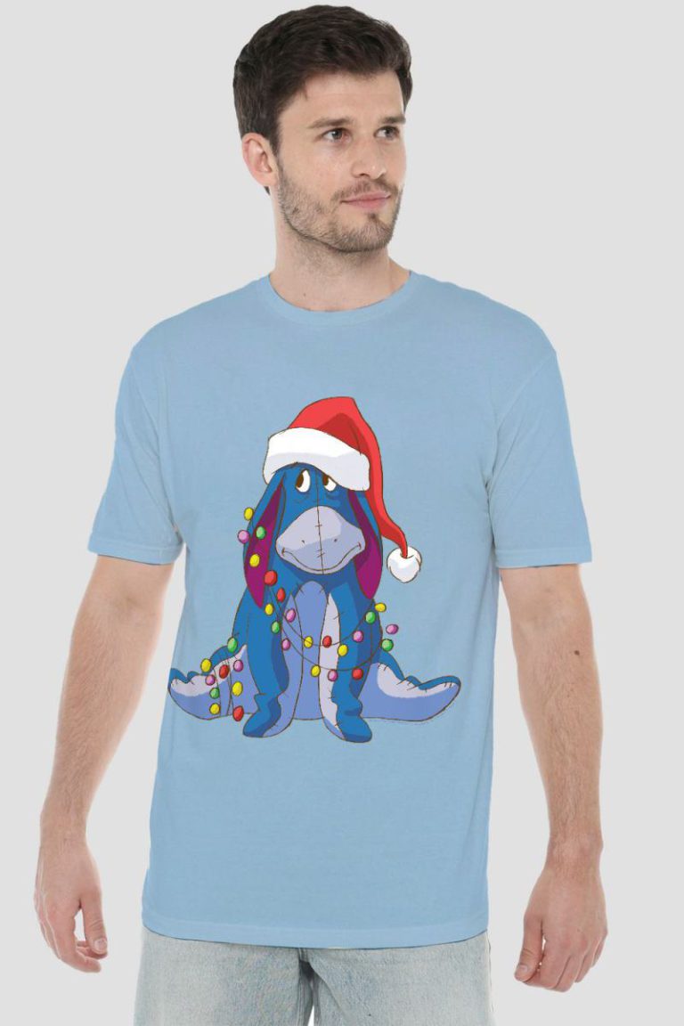 Winnie The Pooh Christmas Light Entangled Eeyore Mens T-Shirt Light Blue from Debenhams