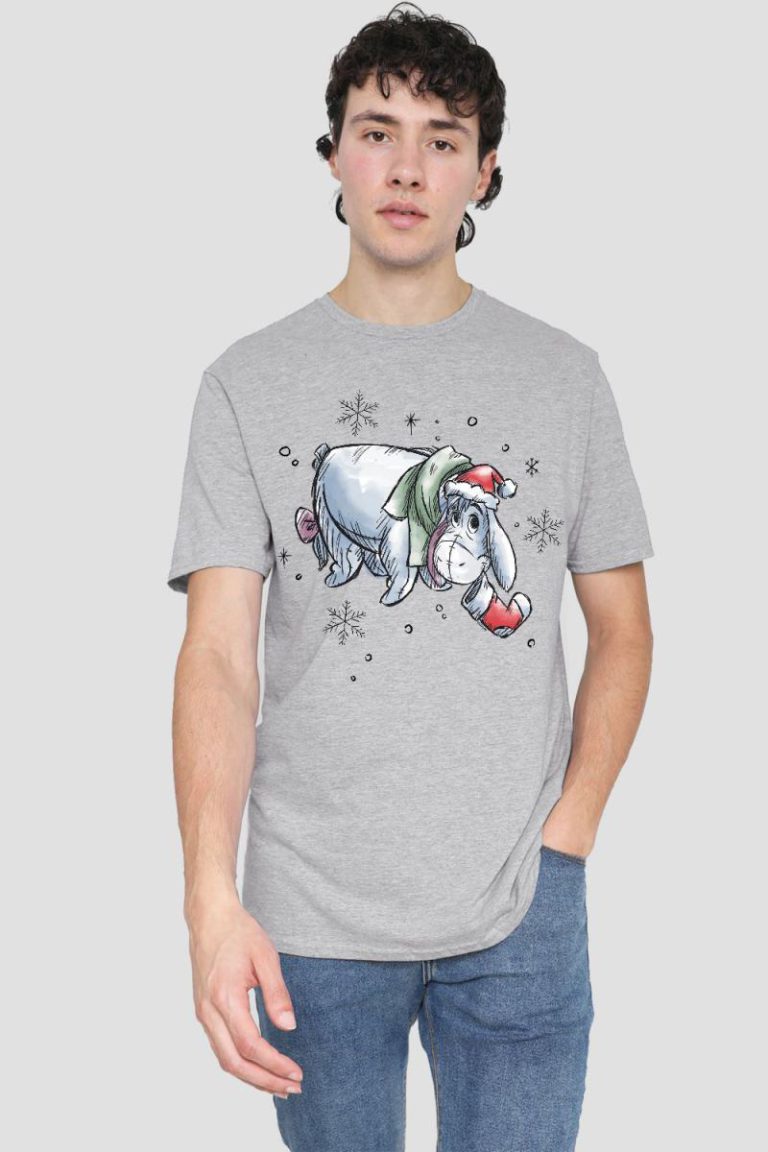 Winnie The Pooh Eeyore Christmas Snowflakes Mens T-Shirt Grey from Debenhams