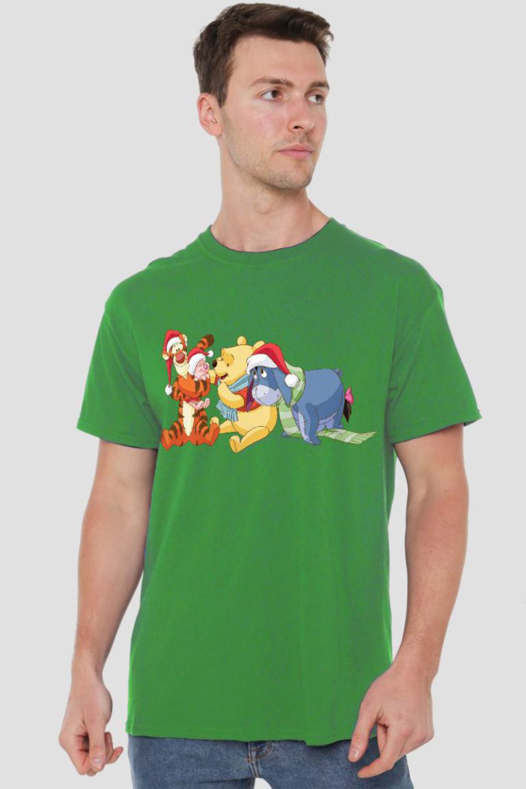 Winnie The Pooh Tigger, Piglet, Eeyore Christmas Santa Hats Mens T-Shirt Green from Debenhams