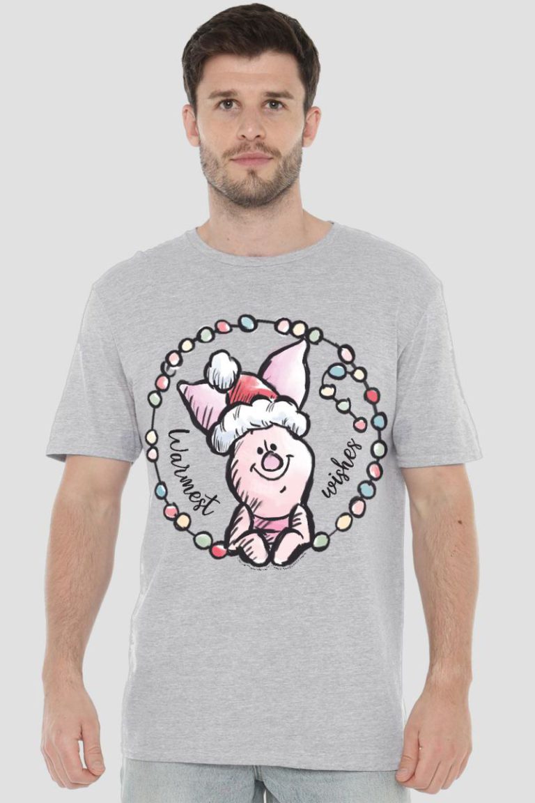 Winnie The Pooh Warmest Christmas Wishes From Piglet Mens T-Shirt Grey from Debenhams