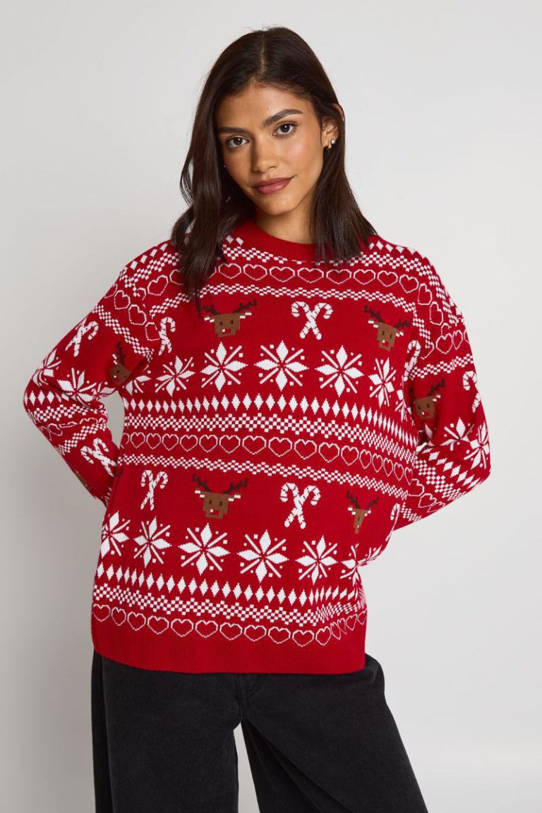 Womens Matching Reindeer Fairisle Mini Me Christmas Jumper from Boohoo